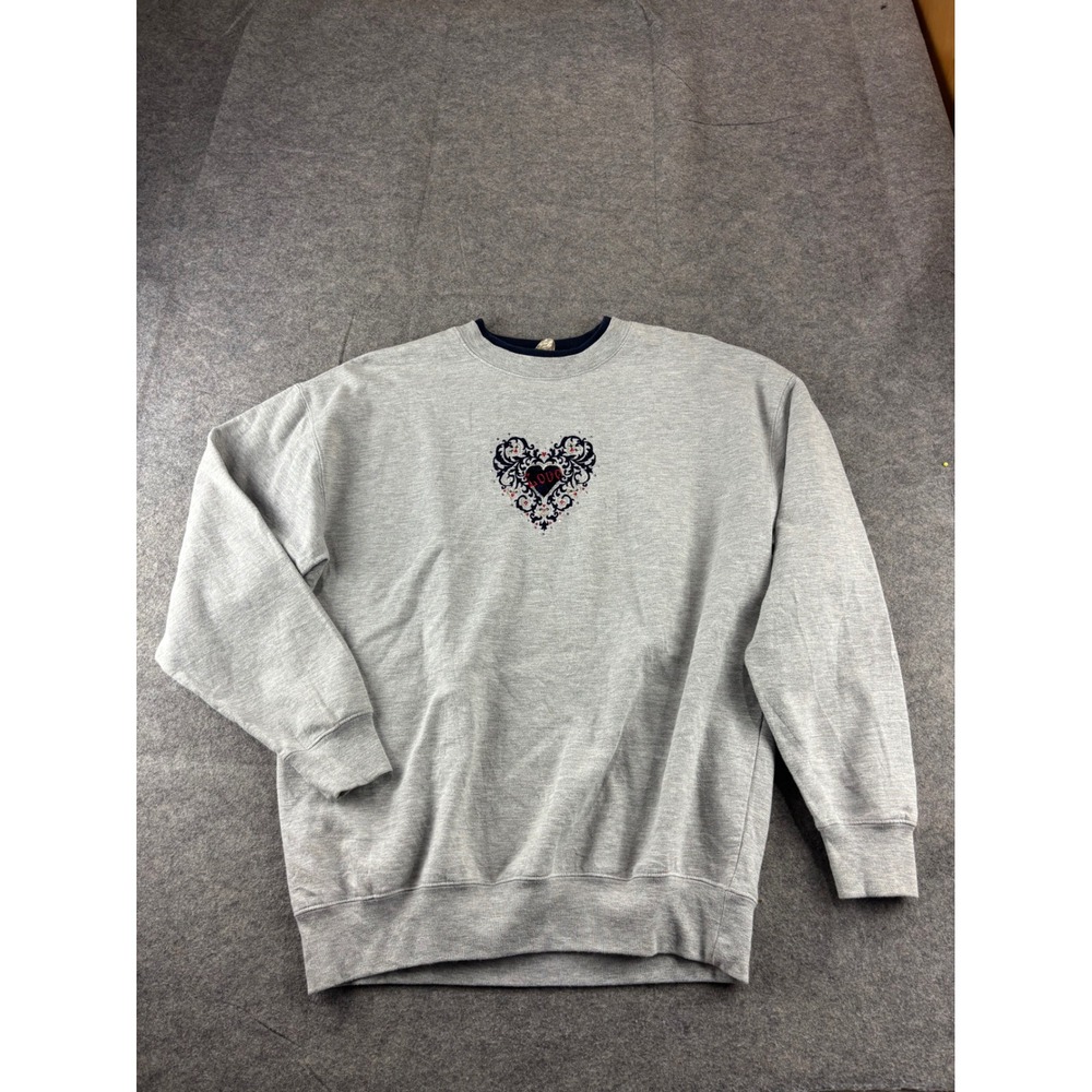 M&C Sportswear Vintage Heather Gray Heart Love Embroidered Sweatshirt XL
